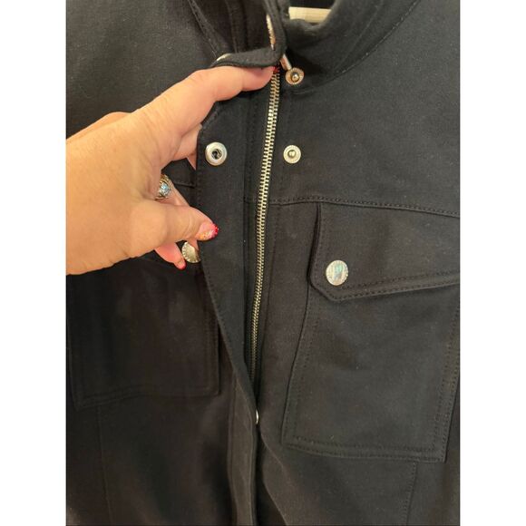 Lauren Ralph Lauren Black Jersey Funnel Neck Zip Button Jacket sz L EUC - Picture 7 of 9